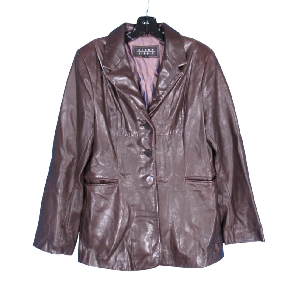 VTG SIENA STUDIO Dark Brown GENUINE LEATHER 3-Button POCKETS Lined JACKET Sz M